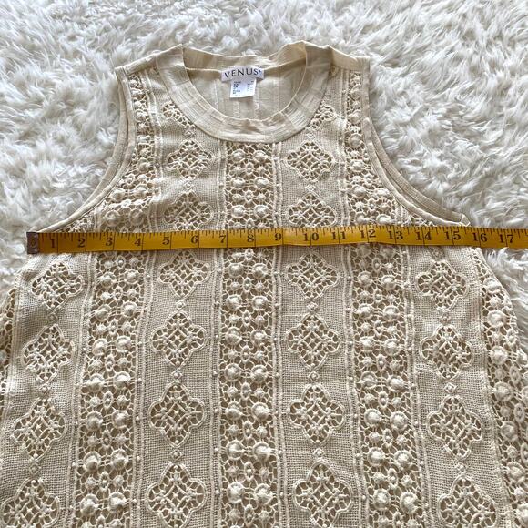 Venus Trapeze A-Line Sleeveless Tank Top Crochet Front Boho Cream Size XS - Picture 8 of 8